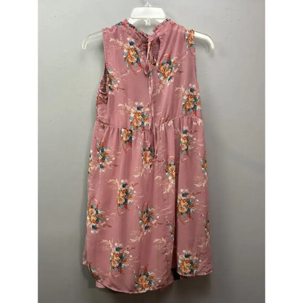 Lily Rose‎ Dress Womens Small Pink Floral Sleeveless Smocked Bodice Midi Spring